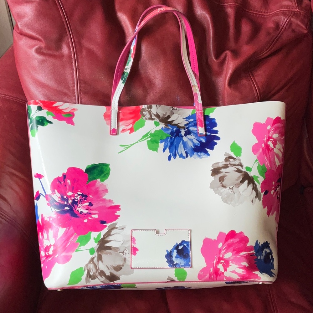 Kate Spade White Floral Tote with Pink and Blue Flowers - Picture 6 of 9